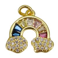 Colgante de Micro Pavé de Zirconía Cúbica, metal, Arco de iris, chapado en color dorado, micro arcilla de zirconia cúbica, 13x12x2mm, agujero:aproximado 2.5mm, Vendido por UD