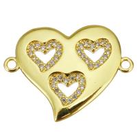 Cubic Zirconia Micro Pave Brass Connector, Heart, gold color plated, micro pave cubic zirconia & 1/1 loop & hollow Approx 1.5mm 