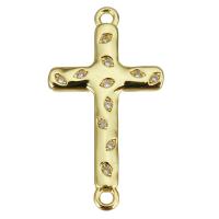 Cubic Zirconia Micro Pave Brass Connector, Cross, gold color plated, micro pave cubic zirconia & 1/1 loop Approx 1.5mm 