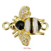 Cubic Zirconia Micro Pave Brass Connector, Bee, gold color plated, micro pave cubic zirconia & enamel & 1/1 loop Approx 2mm 