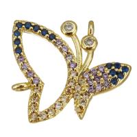 Cubic Zirconia Micro Pave Brass Connector, Butterfly, gold color plated, micro pave cubic zirconia & 1/1 loop & hollow Approx 1mm 