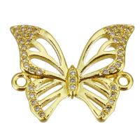Cubic Zirconia Micro Pave Brass Connector, Butterfly, gold color plated, micro pave cubic zirconia & 1/1 loop & hollow Approx 1.5mm 