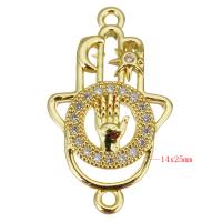 Cubic Zirconia Micro Pave Brass Connector, Hand, gold color plated, micro pave cubic zirconia & 1/1 loop & hollow Approx 1.5mm 