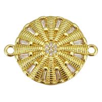 Cubic Zirconia Micro Pave Brass Connector, Flat Round, gold color plated, micro pave cubic zirconia & 1/1 loop Approx 1.5mm 