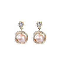Freshwater Pearl Brass Earring, with Freshwater Pearl, 14K gold-filled, micro pave cubic zirconia & for woman & with rhinestone 