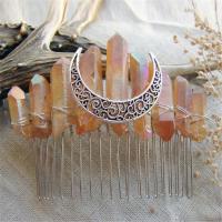 Decorative Hair Combs, Zinc Alloy, with Quartz & Brass, colorful plated, for woman 