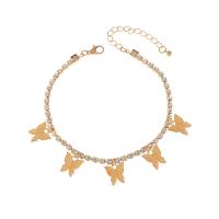 Zinc Alloy Anklet, Butterfly, plated, for woman & with rhinestone .2 