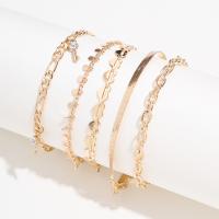 Zinc Alloy Anklet, plated, 5 pieces & for woman & with rhinestone, golden 