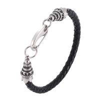 PU Leather Bracelet, silver color plated, braided bracelet & Unisex black, 5mm 