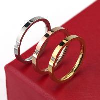 Titanium Steel Finger Ring, plated, Unisex & with cubic zirconia 2mm 