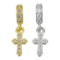 Brass European Pendants, Cross, plated, micro pave cubic zirconia 21mm Approx 