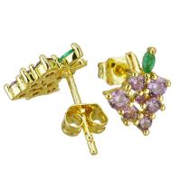 Cubic Zirconia Micro Pave Brass Earring, Grape, gold color plated, micro pave cubic zirconia, purple 