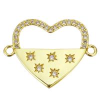 Cubic Zirconia Micro Pave Brass Connector, Heart, gold color plated, micro pave cubic zirconia & hollow Approx 1.5mm 