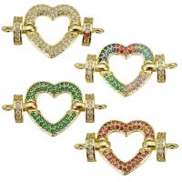 Cubic Zirconia Micro Pave Brass Connector, Heart, gold color plated, micro pave cubic zirconia & hollow 33mm Approx 2.5mm 