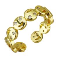 Brass Cuff Finger Ring, Smiling Face, gold color plated, Adjustable & micro pave cubic zirconia, 5mm, US Ring 