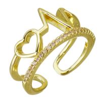 Brass Cuff Finger Ring, gold color plated, Adjustable & micro pave cubic zirconia & hollow, 11mm, US Ring 
