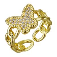 Brass Cuff Finger Ring, gold color plated, Adjustable & micro pave cubic zirconia, 10.5mm, US Ring 