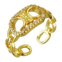 Brass Cuff Finger Ring, gold color plated, Adjustable & micro pave cubic zirconia, 8mm, US Ring 