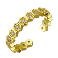 Brass Cuff Finger Ring, gold color plated, Adjustable & micro pave cubic zirconia, 4mm, US Ring 