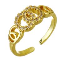 Латунь Манжеты палец кольцо, плакирован золотом, Регулируемый & инкрустированное микро кубического циркония, 7mm, размер:6, продается PC