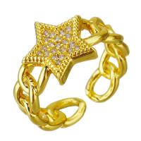 Brass Cuff Finger Ring, gold color plated, Adjustable & micro pave cubic zirconia, 12mm, US Ring 