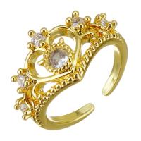 Brass Cuff Finger Ring, gold color plated, Adjustable & micro pave cubic zirconia, 12.5mm, US Ring 