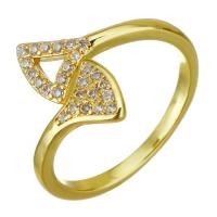 Brass Cuff Finger Ring, gold color plated, Adjustable & micro pave cubic zirconia, 15mm, US Ring 