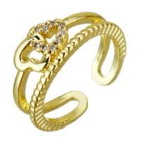 Латунь Манжеты палец кольцо, плакирован золотом, Регулируемый & инкрустированное микро кубического циркония & отверстие, 8mm, размер:6, продается PC