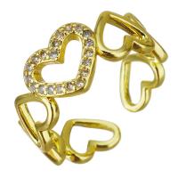 Brass Cuff Finger Ring, gold color plated, Adjustable & micro pave cubic zirconia & hollow, 8mm, US Ring 