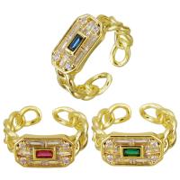 Латунь Манжеты палец кольцо, плакирован золотом, инкрустированное микро кубического циркония, Много цветов для выбора, 8mm, размер:7, продается PC
