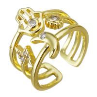 Латунь Манжеты палец кольцо, плакирован золотом, инкрустированное микро кубического циркония & отверстие, 17mm, размер:6, продается PC