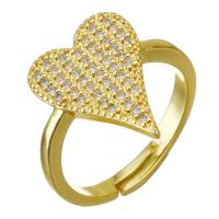 Латунь Открыть палец кольцо, Сердце, плакирован золотом, инкрустированное микро кубического циркония, 16mm, размер:6, продается PC