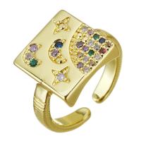 Латунь Манжеты палец кольцо, плакирован золотом, инкрустированное микро кубического циркония, 13mm, размер:5, продается PC