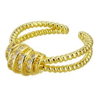 Brass Cuff Finger Ring, gold color plated, micro pave cubic zirconia, 7.5mm, US Ring 