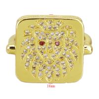 Латунь Манжеты палец кольцо, плакирован золотом, инкрустированное микро кубического циркония, 16mm, размер:5, продается PC