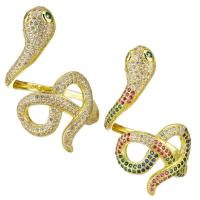 Латунь Манжеты палец кольцо, Змея, плакирован золотом, инкрустированное микро кубического циркония, Много цветов для выбора, 40mm, размер:8, продается PC