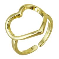 Brass Cuff Finger Ring, Heart, gold color plated, hollow, 17mm, US Ring 