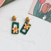 Resin Drop Earring, with Brass & for woman & hollow, green 