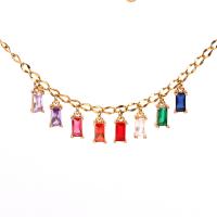 Zirkonia Edelstahl Halskette, goldfarben plattiert, Modeschmuck & Micro pave Zirkonia & für Frau, 3mm, Länge:40-45 cm, verkauft von PC