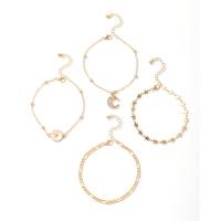 Zinc Alloy Anklet, plated, 4 pieces & Unisex & with rhinestone, golden cm 