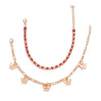Zinc Alloy Anklet, plated, 2 pieces & multilayer & for woman & with rhinestone, mixed colors 