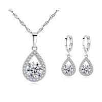 Cubic Zirconia Micro Pave Brass Jewelry Sets, earring & necklace, fashion jewelry & micro pave cubic zirconia & for woman, white, 24*12mm,27*9mm 