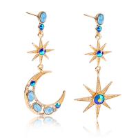 Asymmetric Earrings, Brass, fashion jewelry & for woman & with rhinestone, blue 