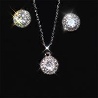 Cubic Zirconia Zinc Alloy Jewelry Sets, Stud Earring & necklace, fashion jewelry & micro pave cubic zirconia & for woman, white 