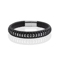 Titanium Steel Bracelet & Bangle, with leather cord, Unisex, black .5 cm 