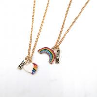 Enamel Zinc Alloy Necklace, gold color plated, 2 pieces & rolo chain & for woman, multi-colored, 75mm Approx 17.7 Inch 