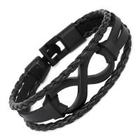 PU Leather Cord Bracelets, gun black plated, patchwork & braided bracelet & Unisex, black Approx 8.07 Inch 