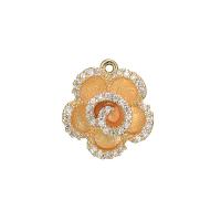 Brass Earring Drop Component, Flower, gold color plated, DIY & micro pave cubic zirconia, orange 