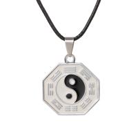 Stainless Steel Jewelry Necklace, Octagon, silver color plated, ying yang & Unisex & enamel Approx 16.93 Inch 