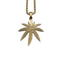 Stainless Steel Leaf Pendant, Maple Leaf, gold color plated, 47mm 